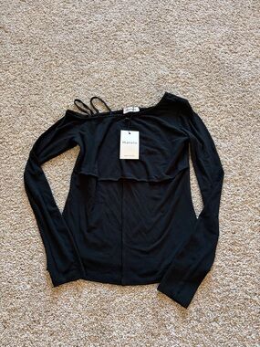Matelo Black Cold-Shoulder Long Sleeve Top